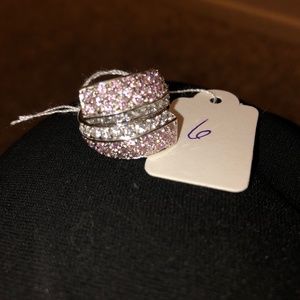 Large Angular Pink Gem and CZ Ring Size 6